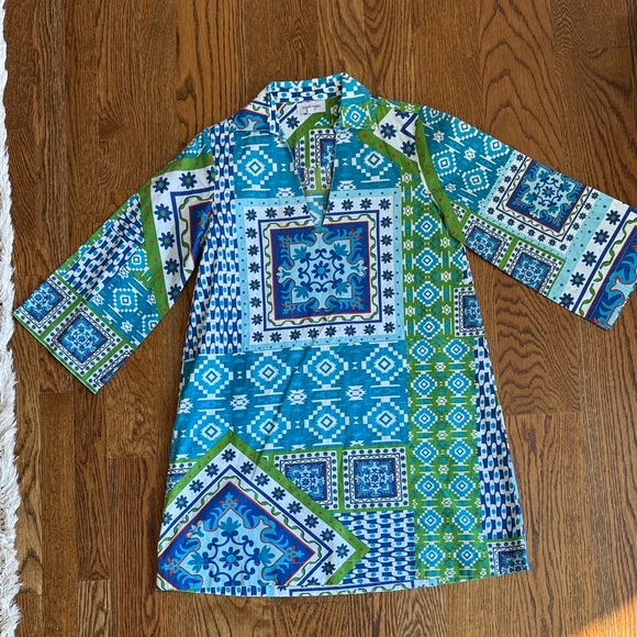 Olivia James Dresses & Skirts - Women’s Mini Dress in Blue & Green Tile Print